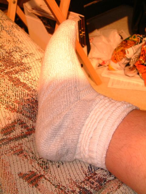 My foot in a really comfortable pair of socks